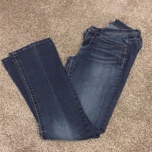 Dark, distressed, Mudd jeans.